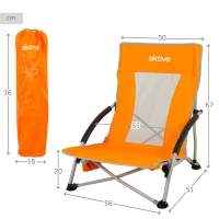 Silla de Playa Plegable Baja Transpirable con Posavasos y Funda, 16x16x76 Cm, Naranja(m-4)