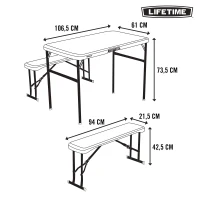 Conjunto Plegable Mesa y 2 Bancos Lifetime Ultrarresistente, 107x61x74 Cm, Gris(m-8)