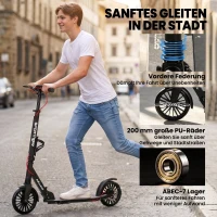 SPORTNOW Hulajnoga miejska aluminiowa regulowana wysokość & składana Scooter z 20 cm kołami PU ABEC-7 łożyska podwójny system hamulcowy(m-6)