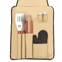 Set Utensilios Barbacoa Aktive con Delantal Plegable y 6 Accesorios, 42x67x41 Cm, Marrón(m-6)
