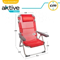 Silla Playera Plegable Multiposición con Cojín, 48x60x90 Cm, Rojo(m-6)