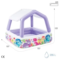 Piscina Hinchable Infantil con Toldo Extraíble, 157x157x122 Cm, Blanco y Lila(m-4)