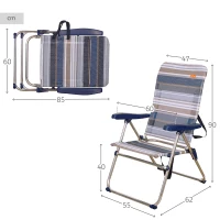 Silla Plegable de Playa Alta Reclinable 5 Posiciones, 47x62x90 Cm, Azul y Gris(m-4)