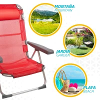 Silla Playera Plegable Multiposición con Cojín, 48x60x90 Cm, Rojo(m-5)