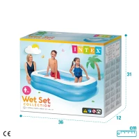 Piscina Hinchable Familiar Rectangular 2 Anillos Vinilo 0,30 Mm, 203x152x48 Cm, Azul(m-7)