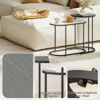HOMCOM Set 2 Tavolini da Salotto Impilabili con Telaio in Metallo per Soggiorno e Ufficio, Grigio e Bianco(m-5)