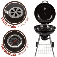 Barbacoa de Carbón Portátil con Tapa y Termómetro, 57x57x86 Cm, Negro(m-3)