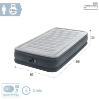 Colchón Hinchable Intex Dura-Beam Deluxe Comfort-Plush con Bomba Integrada, 99x191x33 Cm, Gris(m-4)