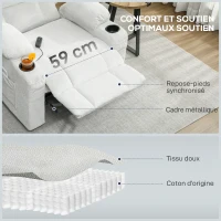 HOMCOM Fauteuil relax électrique, fauteuil inclinable, port USB, repose-pieds, porte-gobelets, 94 x 90 x 105 cm, crème(m-5)