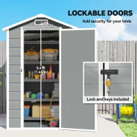 Outsunny 4 x 3 ft Plastic Garden Shed with Floor, Outdoor Storage Shed with Lockable Door, Window and Vent, Light Grey(m-6)