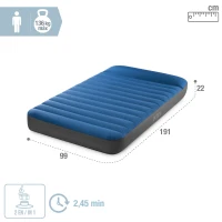 Colchón Hinchable 1 Plaza TruAire Fiber-Tech con Hinchador USB, 99x191x22 Cm, Gris(m-4)