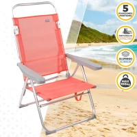 Silla Baja Plegable Reclinable con Estructura de Aluminio, 48x57x100 Cm, Coral(m-2)