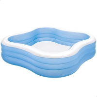 Piscina Hinchable Intex Cuadrada 3 Aros Ondulados 229x229x56 Cm, Azul y Blanco