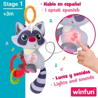 Peluche Sonajero Mapache Interactivo, 20x8,5x23 Cm, Gris(m-2)