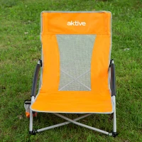 Silla de Playa Plegable Baja Transpirable con Posavasos y Funda, 16x16x76 Cm, Naranja(m-7)