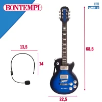 Guitarra Eléctrica de Juguete con Micrófono Auricular y Bluetooth, 24x6,5x72,5 Cm, Azul y Negro(m-6)