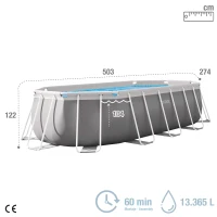 Piscina Desmontable Ovalada Prisma Frame con Depuradora, 503x274x122 Cm, Gris(m-4)