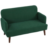 HOMCOM Velvet Feel Fabric 2 Seater Sofa, Small Sofa Loveseat with 21cm Thick Padding and Wood Legs, Dark Green(m-10)
