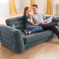 Sofá Cama Hinchable Convertible 2 en 1, 203x231x66 Cm, Gris Carbón(m-3)