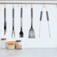 Estuche Utensilios Barbacoa Aktive 5 Piezas Inoxidables Resistente al Calor, 38,5x5x11,5 Cm, Acero(m-7)