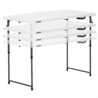 Mesa Plegable Regulable 4 Alturas, 122x61x56-91 Cm, Blanco(m-1)