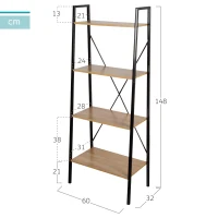 Estantería Escalera Industrial 4 Estantes, 60x32x148 Cm, Negro(m-4)