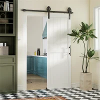 HOMCOM Porta Scorrevole in Stile Country con Binario e Maniglia in Legno e Acciaio, 71.5x213.4 cm, Bianco e Nero(m-11)