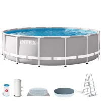 Piscina Desmontable Redonda con Depuradora INTEX Prisma Frame, 427x107 Cm, Gris Claro(m-1)