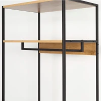 Armario Abierto Estructura Metálica y Cajones Plegables, 60x40x175 Cm, Negro y Madera(m-3)