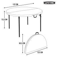 Mesa Redonda Plegable Polietileno de Alta Densidad 43 Mm, 122x122x74 Cm, Blanco(m-8)