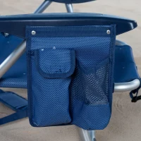 Silla de Playa Tumbona Baja Reclinable 4 Posiciones con Cojín y Bolsillo, 51x45x76 Cm, Azul Marino(m-7)