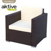 Conjunto Muebles Jardín Aktive Ratán Sintético y Cojines Acolchados, 128x72x72 Cm, Marrón Oscuro(m-3)