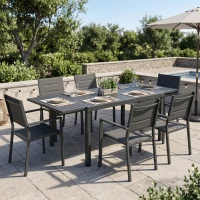 Outsunny Masă de Grădină Extensibilă pentru 6-8 Persoane, Aluminiu cu Blat cu Lamele, Negru(m-11)