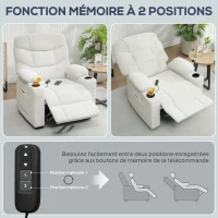 HOMCOM Fauteuil relax électrique, fauteuil inclinable, port USB, repose-pieds, porte-gobelets, 94 x 90 x 105 cm, crème(m-8)