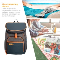 Mochila Nevera Térmica Aktive 15 L, 26x20x35 Cm, Gris/Azul/Naranja(m-2)