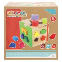 Cubo de Actividades de Madera 14 Figuras 15x15x15 Cm, Multicolor(m-4)
