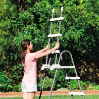 Escalera Piscina INTEX de Seguridad con Peldaños Extraíbles Antideslizantes, 91-107 Cm, Blanco(m-3)