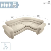 Sofá Rinconera Hinchable Capacidad 4 Personas, 257x203x76 Cm, Crema(m-4)