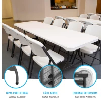 Mesa Rectangular Plegable con Estructura de Acero, 244x76x74 Cm, Blanco Efecto Granito(m-3)