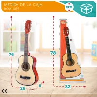 Guitarra de Juguete 6 Cuerdas de Madera Woomax, 26x8x76 Cm, Madera Natural(m-6)