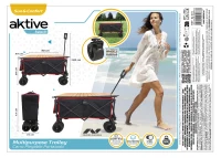 Carro Playa Aktive Plegable 2 en 1 con Mesa Desmontable, 35x27x75,5 Cm, Azul(m-10)