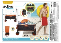 Carro Playa Plegable Aktive Ruedas 360º con Frenos Capacidad 100 Kg, 34x26,5x74,5 Cm, Azul(m-9)