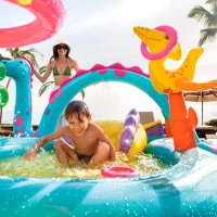 Centro de Juegos Hinchable Dinoland con Tobogán y Piscina, 302x229x112 Cm, Multicolor(m-3)