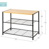 Zapatero Metálico 3 Niveles, 63x30x43 Cm, Negro(m-4)