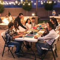 Mesa Rectangular Patas Abatibles, 182x76x74 Cm, Blanco Efecto Granito(m-5)