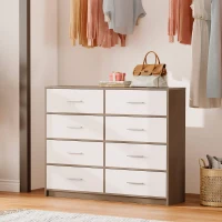 Cómoda 8 Cajones de Tela Plegables, 114x30x92 Cm, Madera y Blanco(m-2)