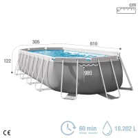 Piscina Desmontable Ovalada Prism Frame con Depuradora de Cartucho, 610x305x122 Cm, Gris Claro(m-4)