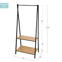Burro de Ropa 2 Estantes, 64x40x150 Cm, Negro(m-4)