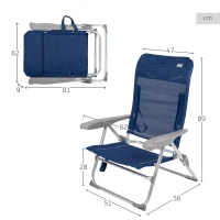 Silla de Playa Plegado Slim Multiposición, 47x56x89 Cm, Azul Marino(m-4)