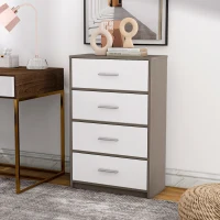 Cómoda Vertical 4 Cajones de Tela, 58x30x91 Cm, Blanco y Madera(m-2)